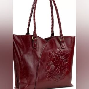Patricia Nash Leather Marion Tote With Crossbody Strap Color Ruby Red